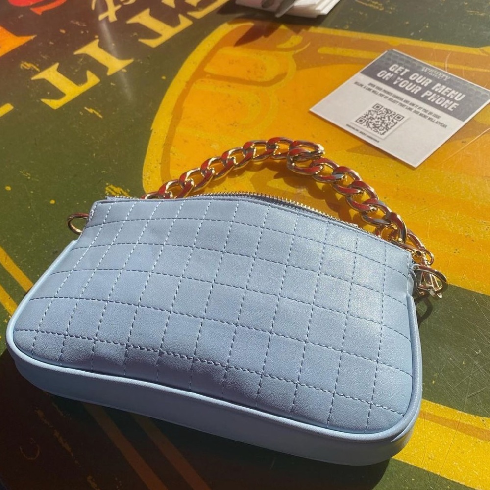 Fashion Nova Powder Blue Gold Chain Purse, Brand new